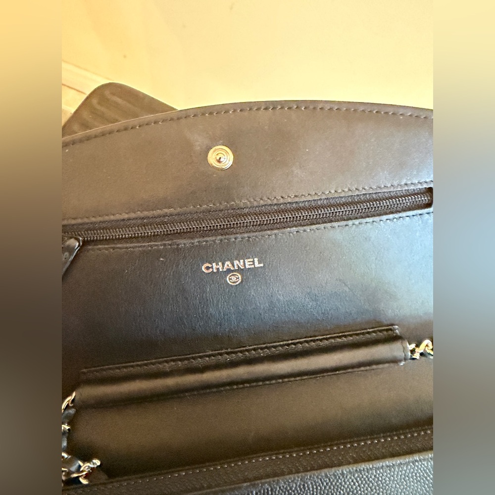 CHANEL Black Caviar Leather Wallet on  Chain Shoulder Bag with Silver Hardware - Picture 6 of 8